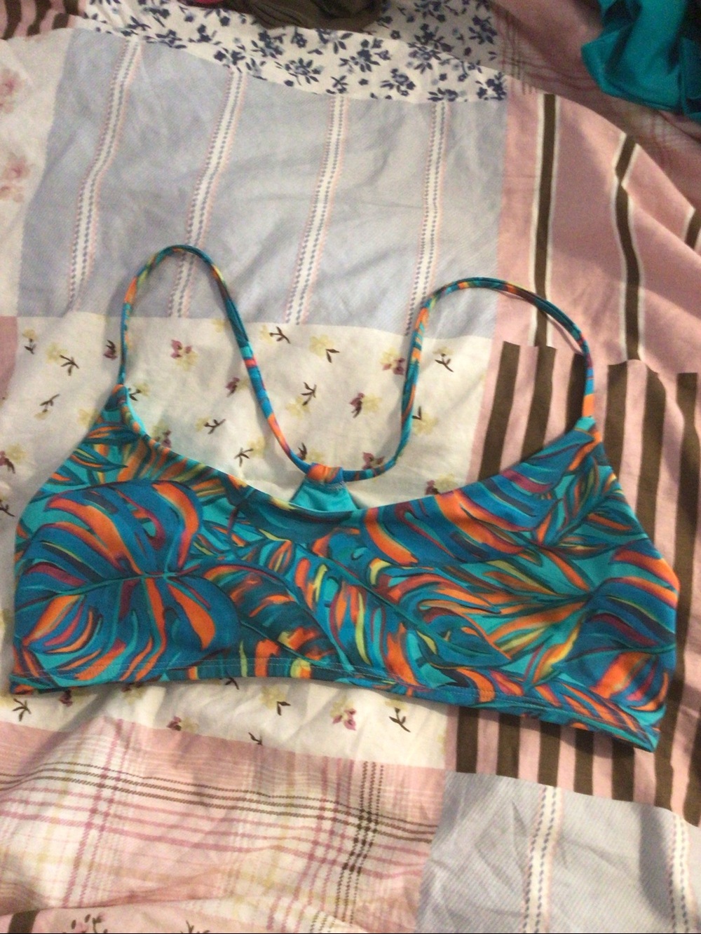 Tropical Teal & Orange Strappy bikini top - Women